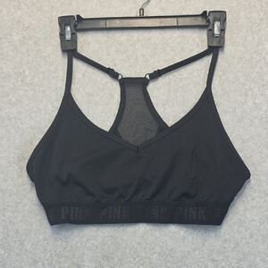 Victoria’s Secret PINK Black Strappy Sports Bra Racerback Mesh